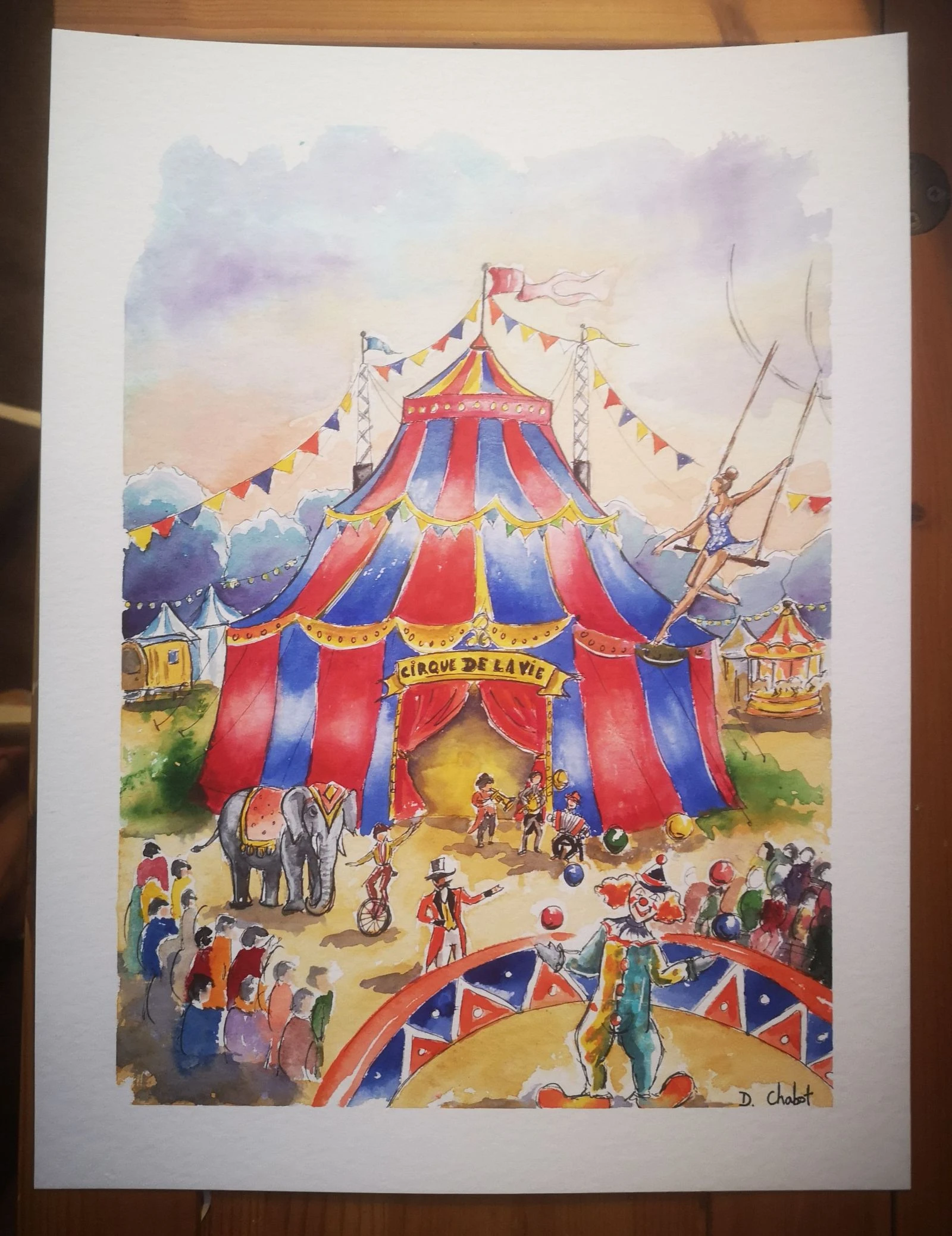 Handmade watercolor, unique and original "the big circus" – photo 3